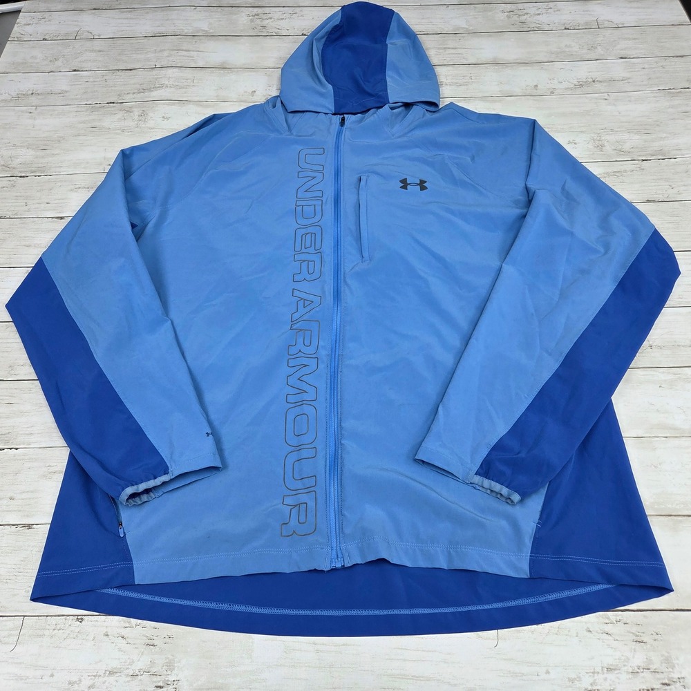 Under Armour ColdGear Run Windbreaker Hoodie Jacket Mens XXL Blue 1350173